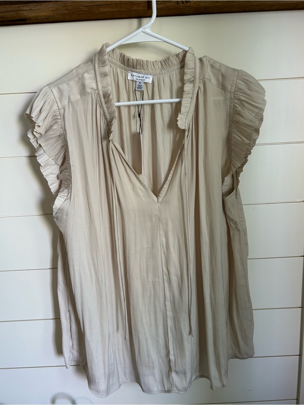 Cream Ruffle Sleeve V-Neck Women's Top